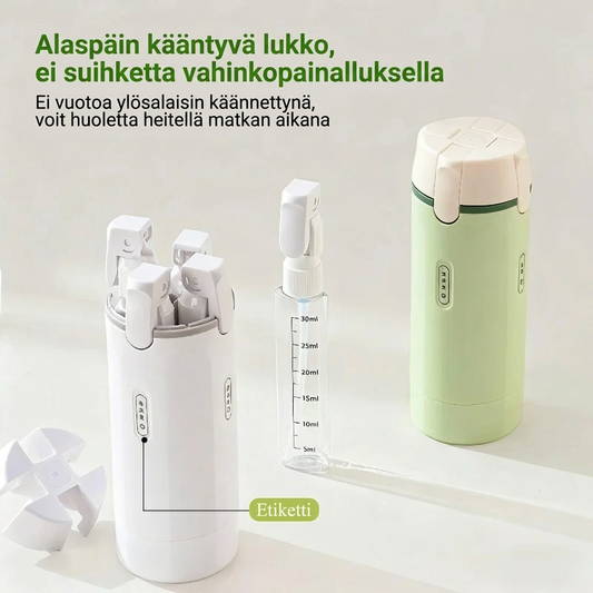 4-in-1 matkapullo hygieniatuotteille